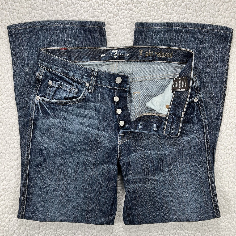 7 For All Mankind Jeans Womens Size 29 Blue A-Pocket Boot Cut Button Fly Western